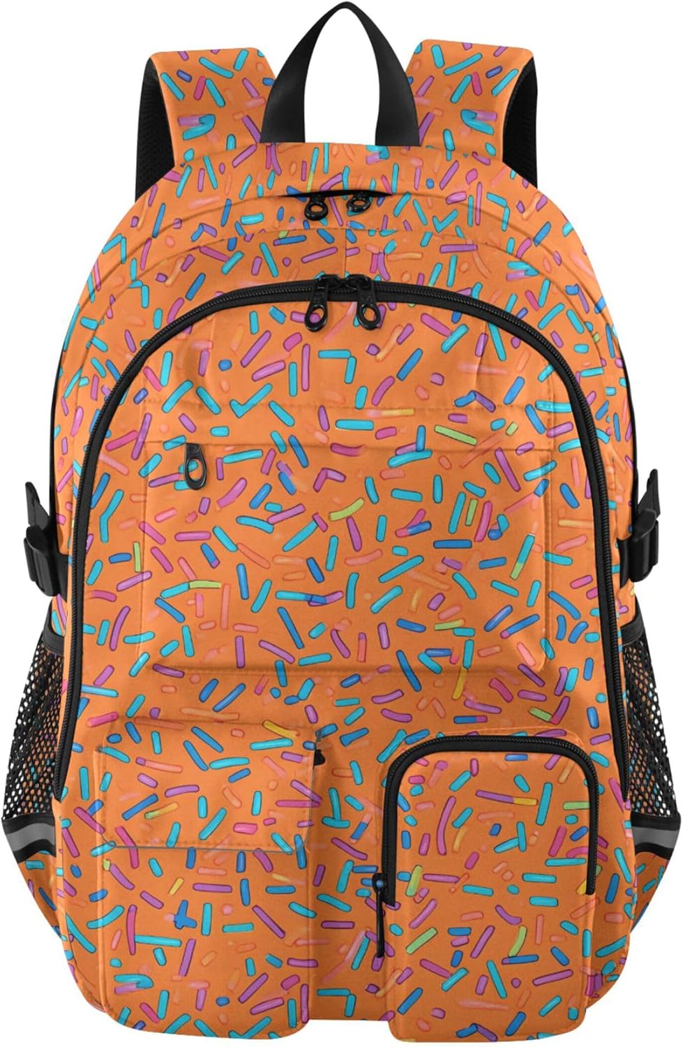 Colorful Sprinkles Laptop Backpack, 30 L School Backpack for Girl Boy, Reflective Webbing Book Bag, Lightweight Travel Daypack with Luggage Strap