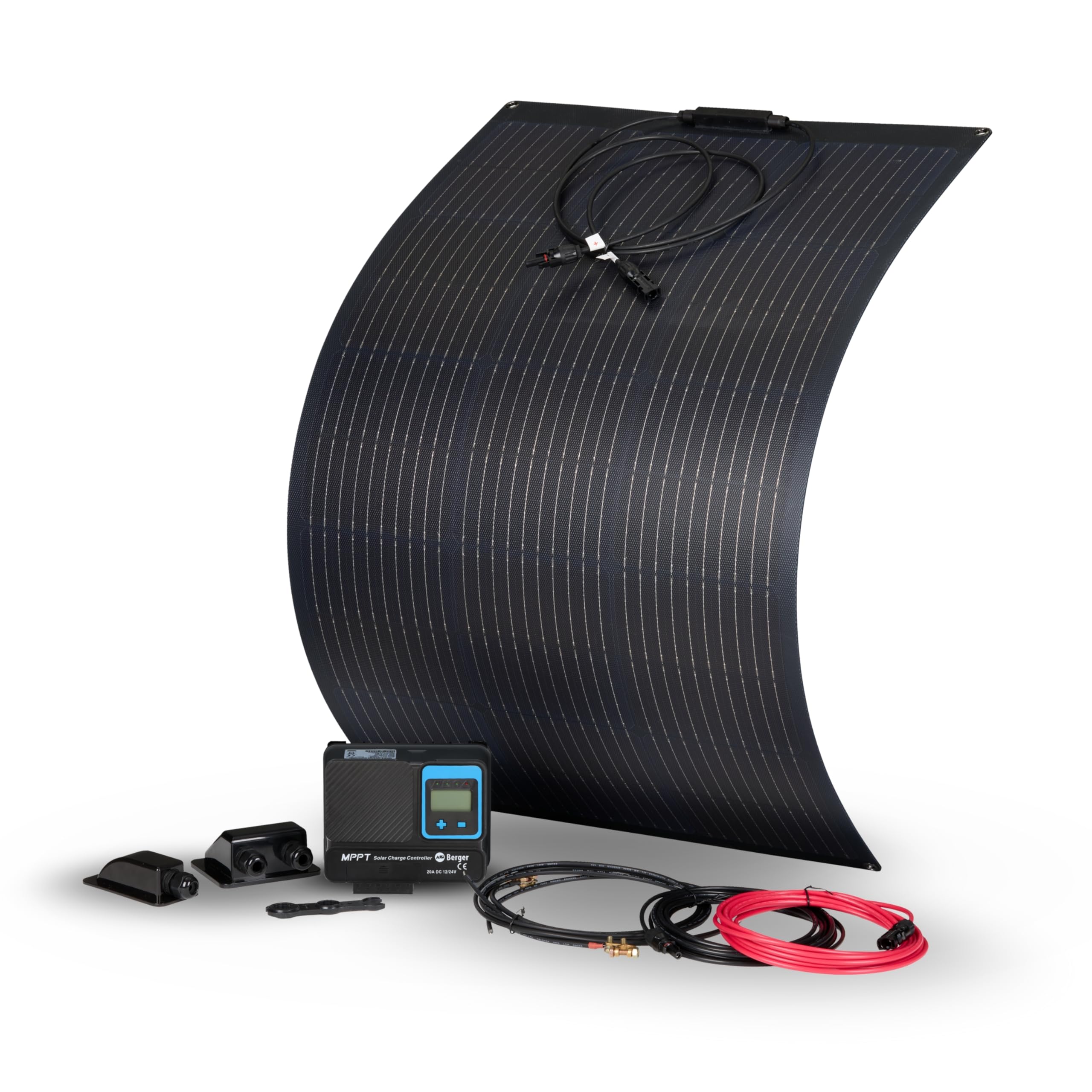 BERGER | Set Pannelli Solari Flessibili 100W Deluxe Flex - Pannello Solare Pieghevole con Regolatore MPPT 20A, Alta Efficienza 23%, Pannello Solare Portatile Campeggio per Camper, Barche e Tetti