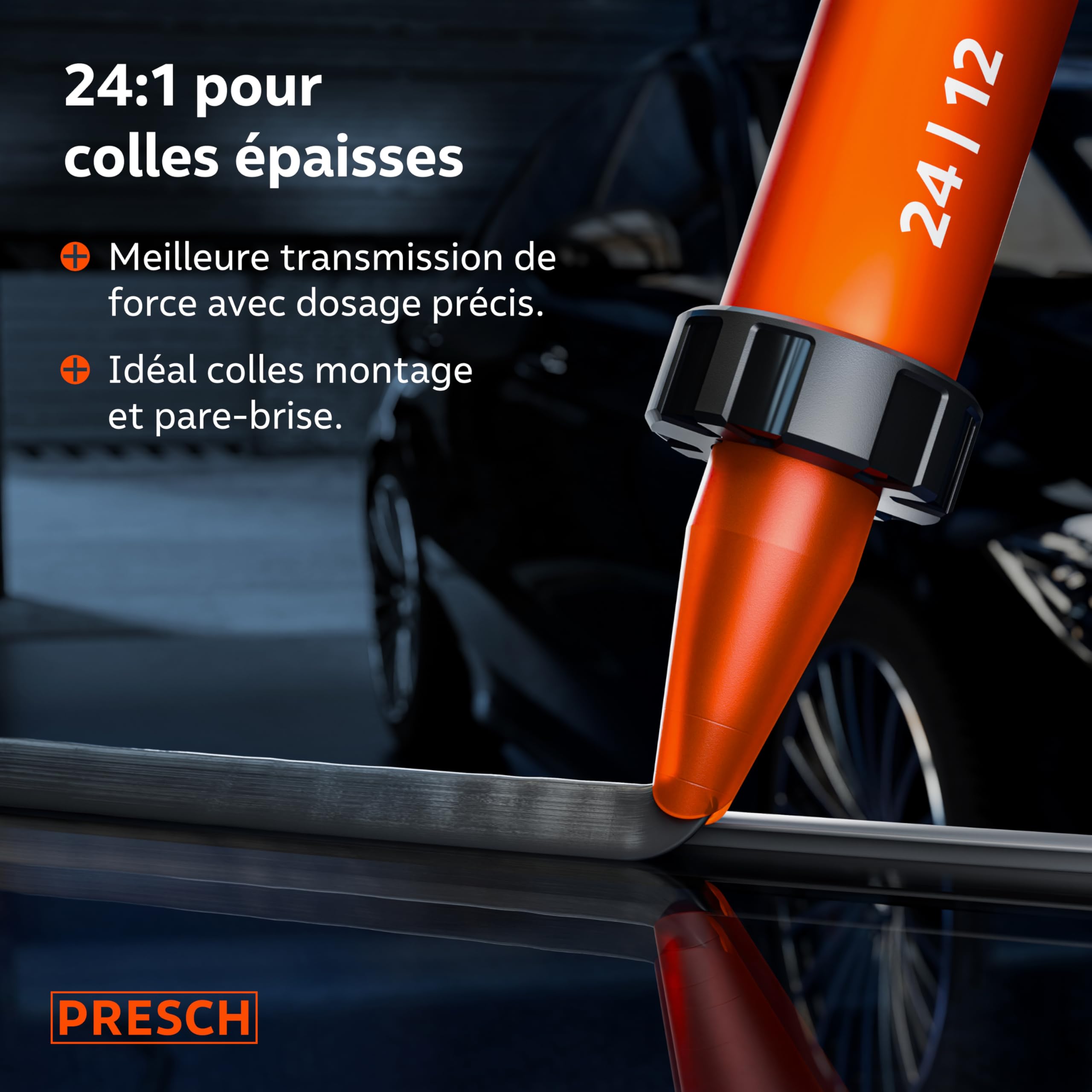 Presch Pistolet silicone 600ml incl. 2 embouts – Pistolet à calfeutrer commutable 24:1 & 12:1 pour tous mastics & adhésifs (acrylique, silicone & PU) – Seringue rotative 360° & poignée antidérapante