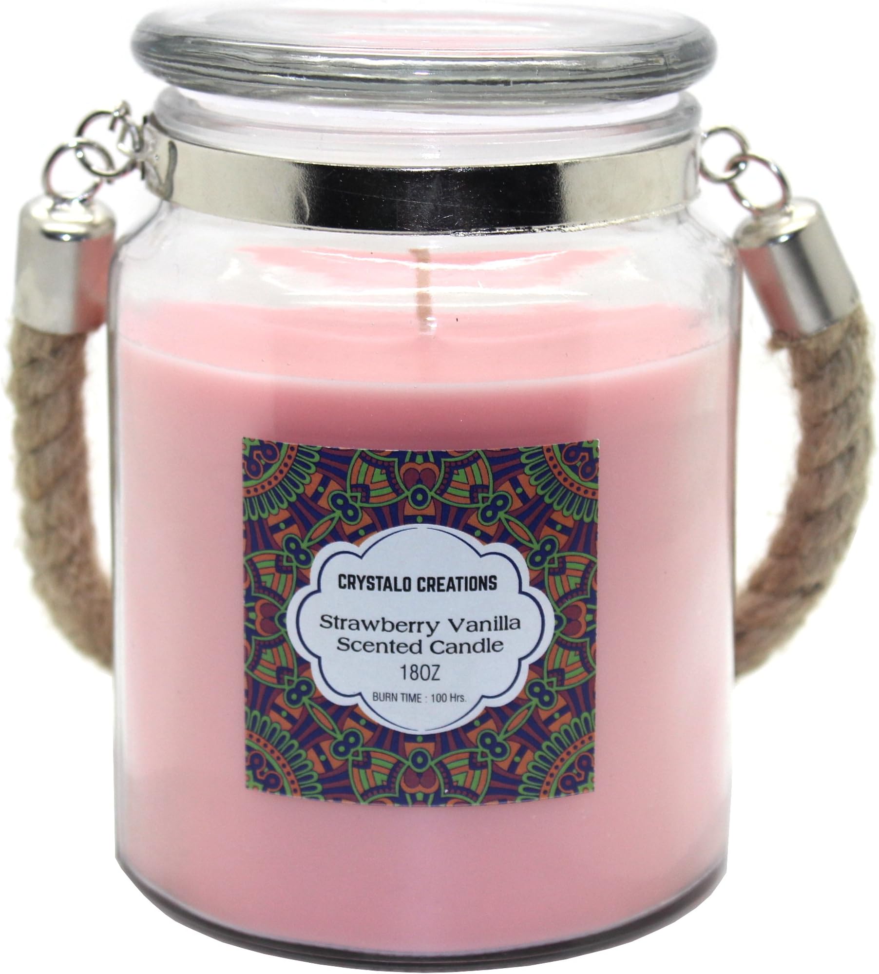 Creations Strawberry Vanilla Scented Candle with Rope Handle, 18 Ounce
