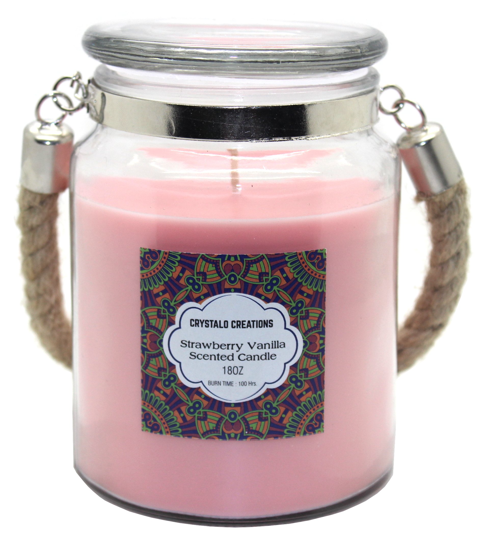 Creations Strawberry Vanilla Scented Candle with Rope Handle, 18 Ounce