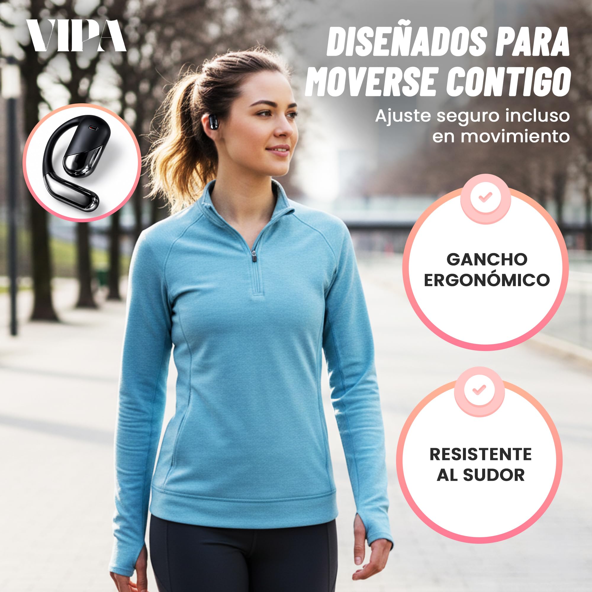 VIPA - Auriculares Traductor en Tiempo Real con IA - Traductor Instantáneo de Voz en 144 Idiomas - Dispositivo traductor de oído Abierto 3 en 1 con Estuche de Carga para Viajes/Negocios/Aprendizaje.