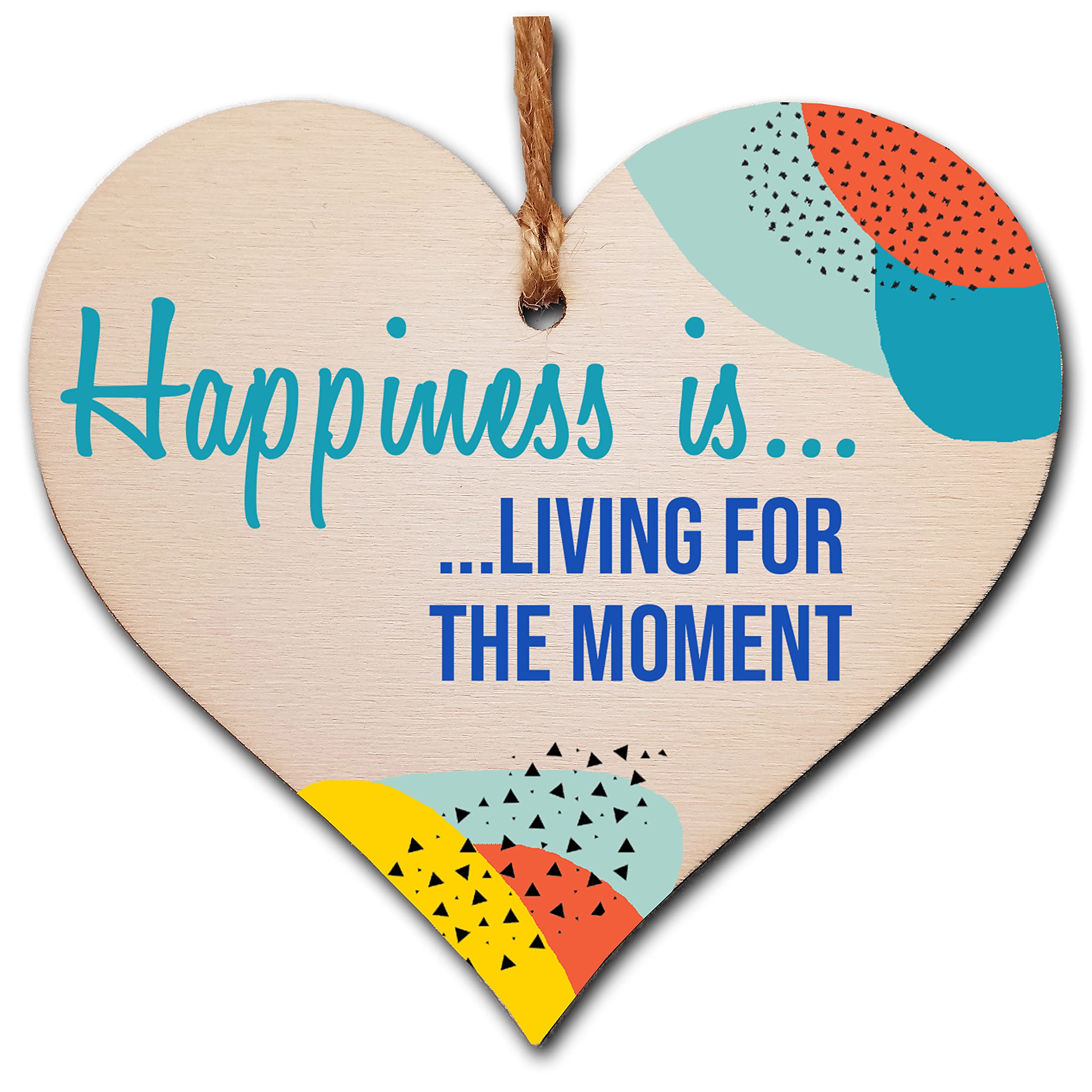 The Plum Penguin Handmade Wooden Hanging Heart Plaque Gift Happiness Is Living For The Moment Inspirational Wall Hanger Card Alternative Friendship Family