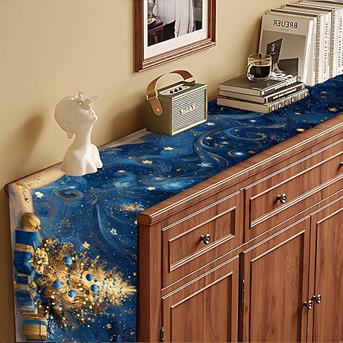 Miniatura 60 de Juego de manteles individuales y camino de mesa de muñeco de nieve y árbol de Navidad, 7 piezas (1 camino de mesa + 6 manteles individuales), diseño