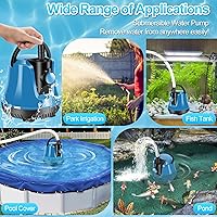 Vista 7 de Bomba de agua sumergible, bomba de sumidero de flujo ajustable, bomba de cubierta de piscina sobre el suelo, bombas eléctricas portátiles