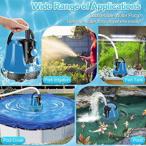 Miniatura 7 de Bomba de agua sumergible, bomba de sumidero de flujo ajustable, bomba de cubierta de piscina sobre el suelo, bombas eléctricas portátiles de