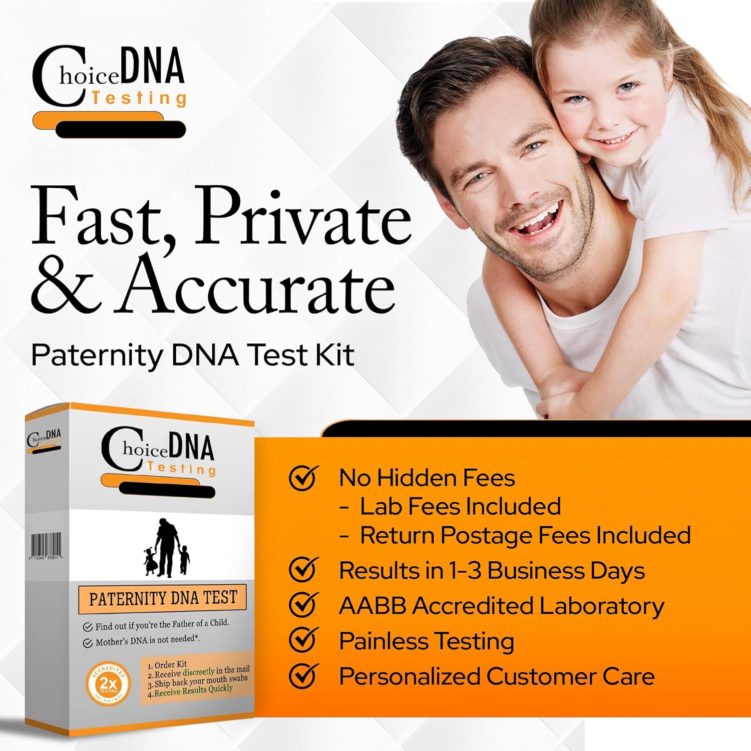 Choice DNA Paternity DNA Testing Kit, Paternity Test for Child and Father with 4 Swabs Per Person, DNA Kit with All Lab Fees Included, Paternity Test Kit at Home, Fast Private Results