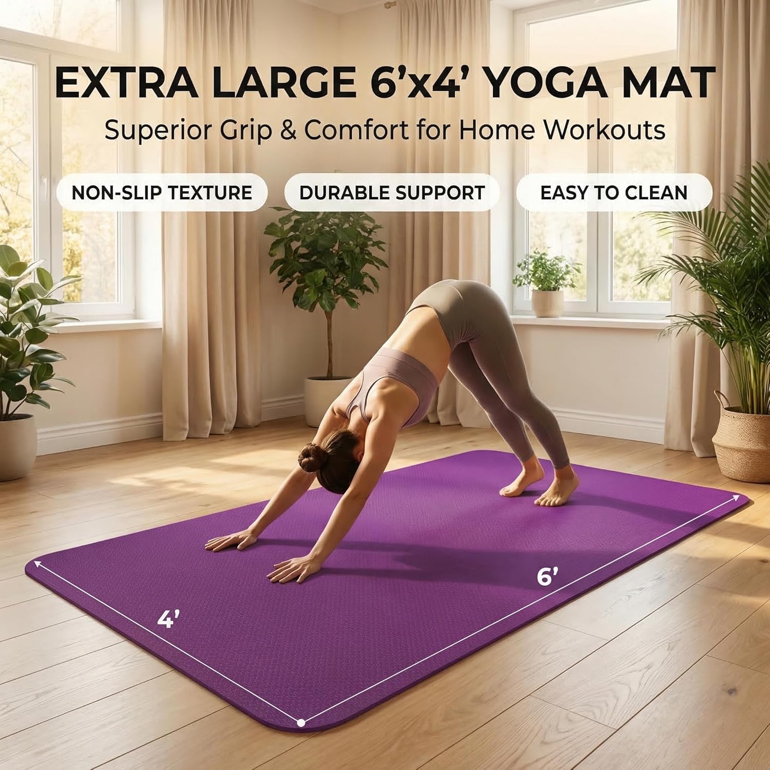FrenzyBird Large Yoga Mat 6'x 4'（72”x 48”）—1/4" &1/3" Extra Wide Exercise Mat 183cm x 122cm Large Exercise Mat Big Home Yoga Mat Pilates Mat,Non Slip,Thick,TPE Workout Mat,for Women & Men, Yoga, Pilates, Gym and Floor Workouts Pilates