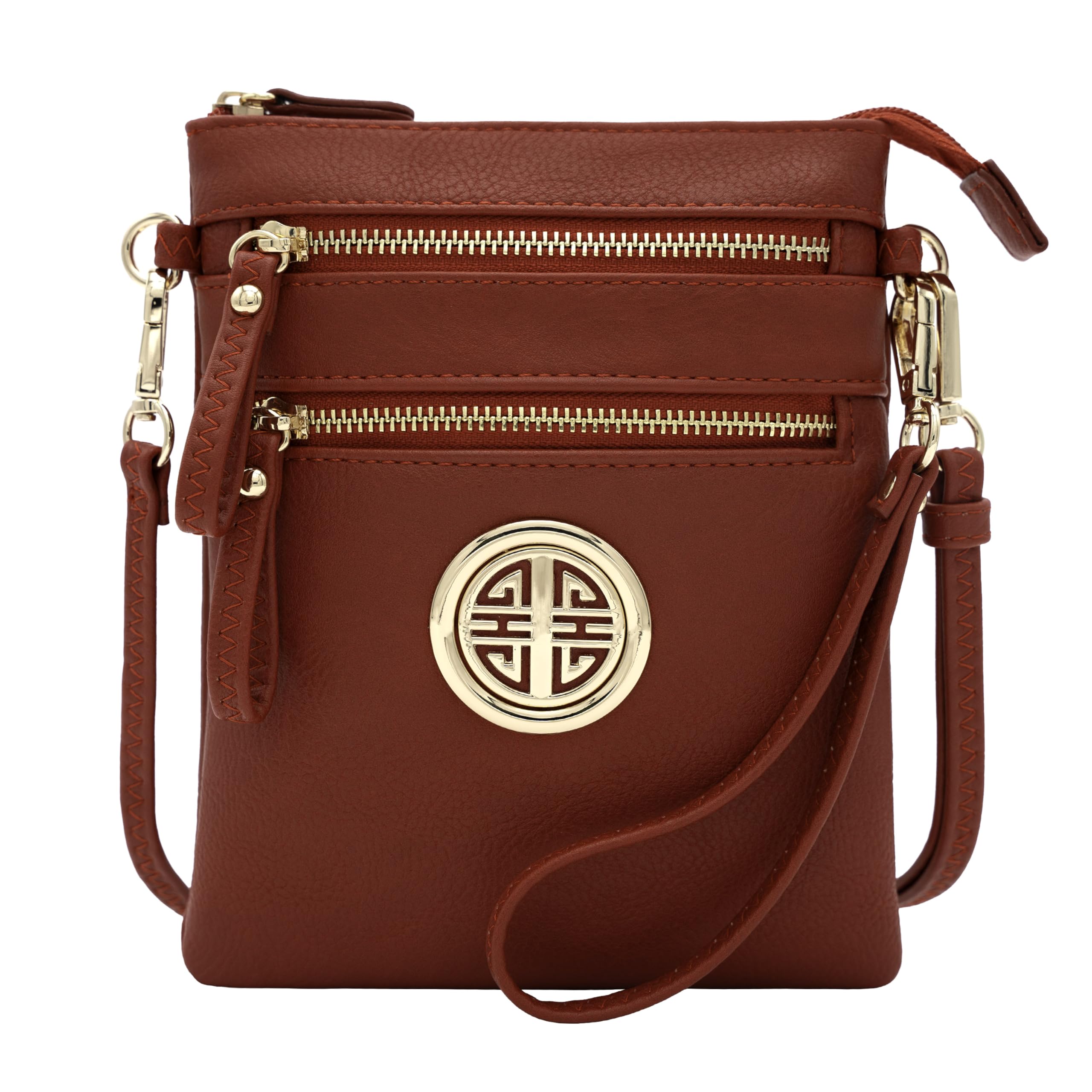 Small Multi Zipper Pockets Crossbody Bag with Detachable Wristlet