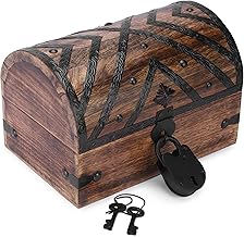 Ajuny Wooden Pirate Treasure Chest Jewellery Box with Lock & Key – 9×6 in Vintage Nautical Keepsake Trunk with Shell Strips, Handcrafted Decorative Organiser for Rings, Letters & Trinkets