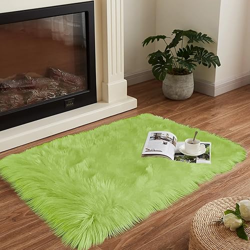 Miniatura 148 de Goolela Alfombra de piel sintética blanca de 2 x 6 pies, alfombra rectangular de piel de oveja sintética para dormitorio, mullida y mullida Blanco