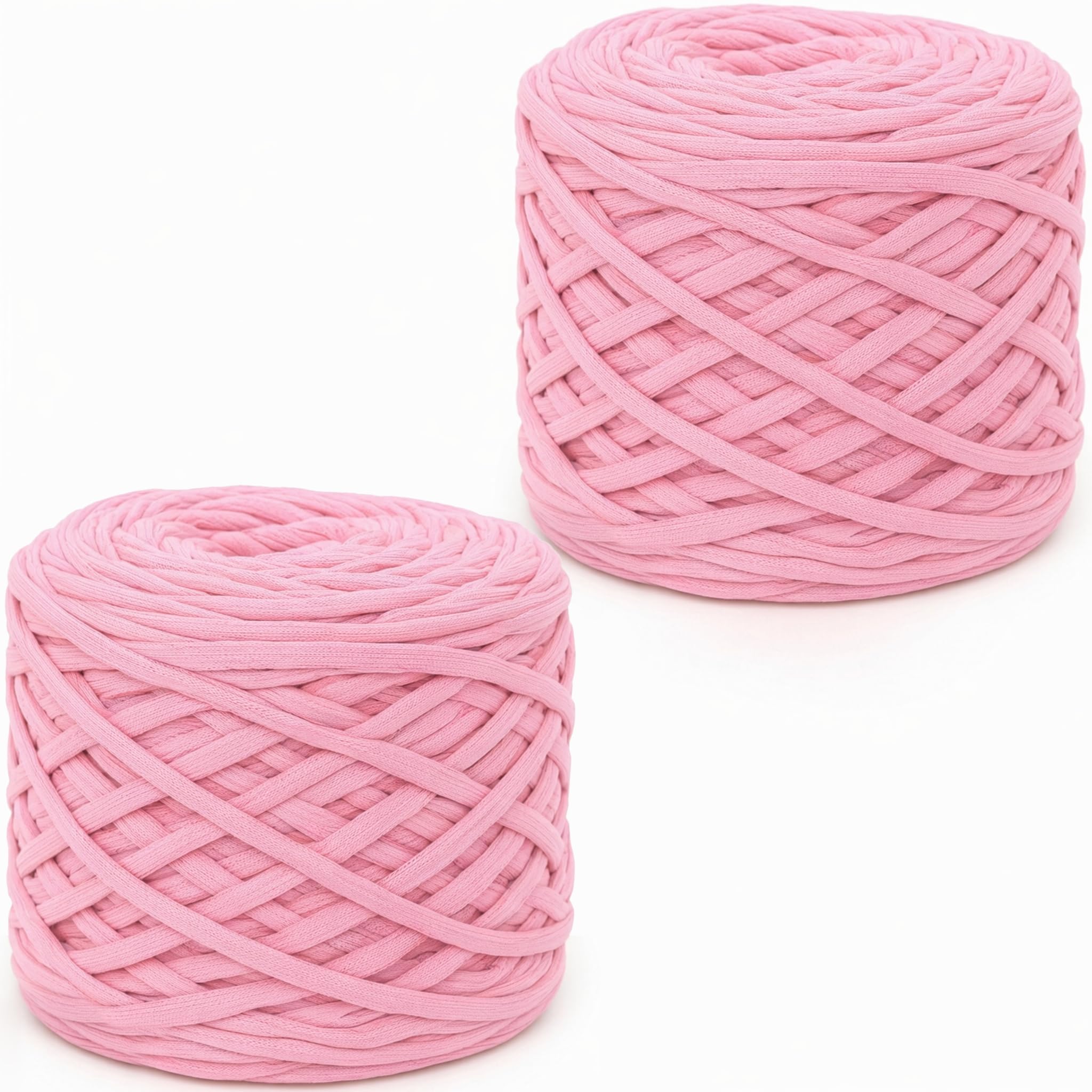 2×285g Pack T Shirt Yarn, Crochet Yarn Chunky Yarn for Hand Knitting, Fabric Strip Wool Yarn for Bags, Baskets, Blankets and DIY Home Decor, 285g Each Roll Chunky Wool (Pink)