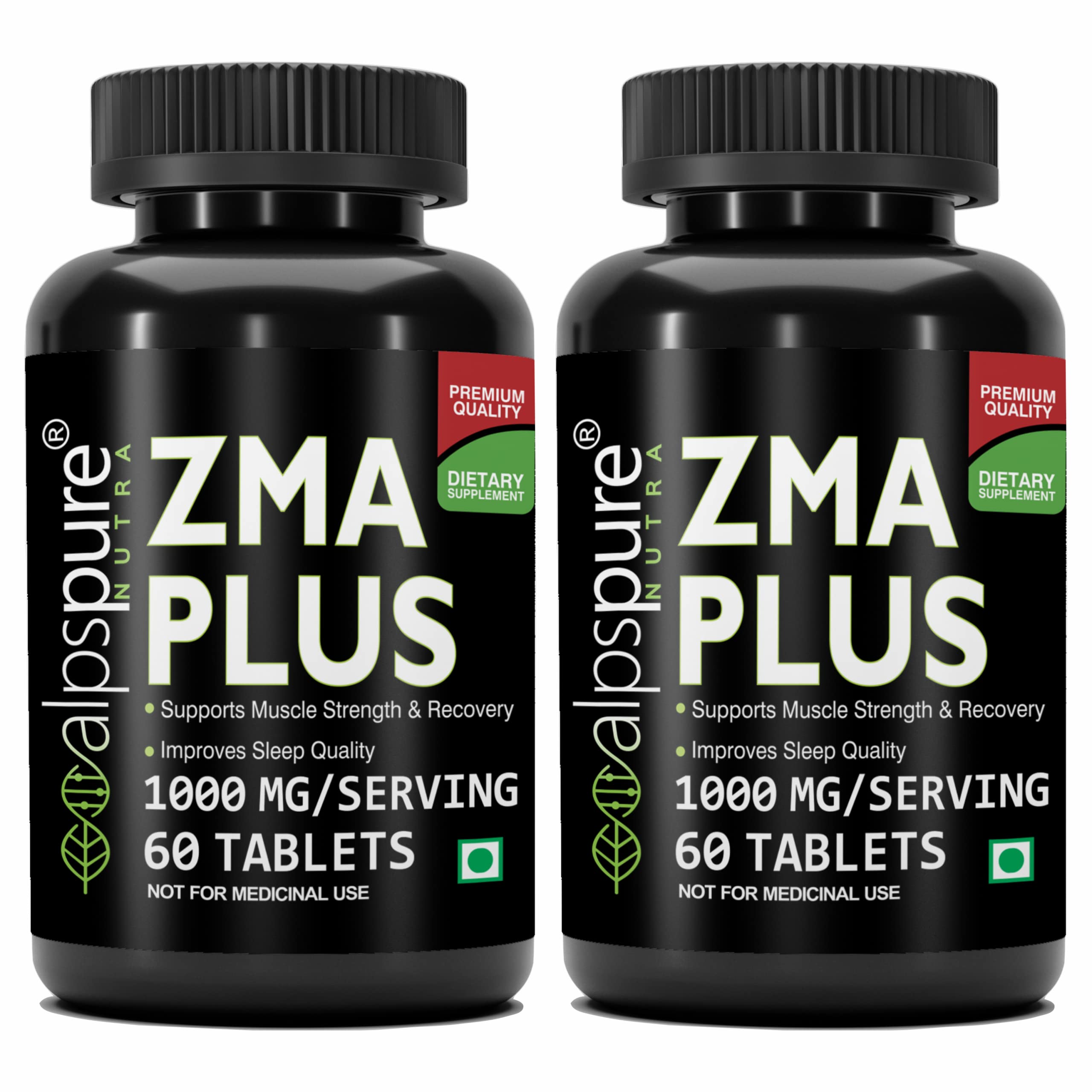 Alpspure Nutra ZMA PLUS Supplements With 100% RDA Zinc, Magnesium Aspartate Vitamin B6 &Ginko Biloba Extract For Muscle Recovery and Strength (60 Tablets Each) Pack of-2