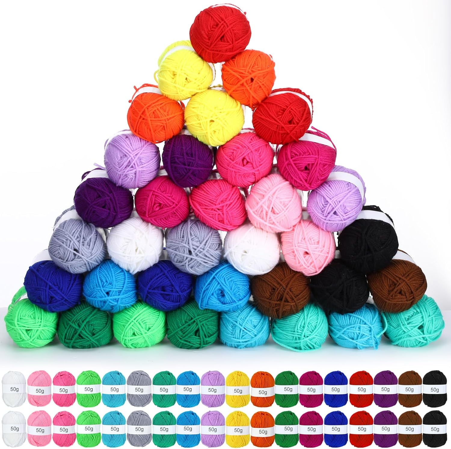 Coume 36 Polyester Yarn Skeins for Crocheting 50g 3268 Yards Multicolor DIY Soft Cotton Yarn Bulk for Weaving Knitting Beginners Dolls Gifts Crafts(18 Colors)