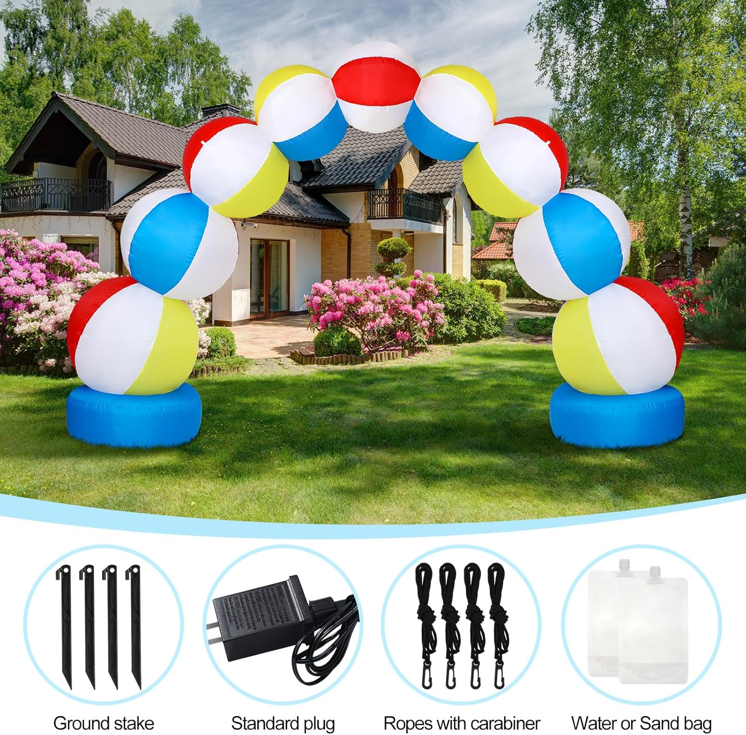 RattanView Inflatable Arch 8 ft Summer Beach Ball Party Arch Rainbow Beach Party Decoration Inflatable Pool Favors for Indoor Outdoor Lawn Yard Garden Decoration(Blue)