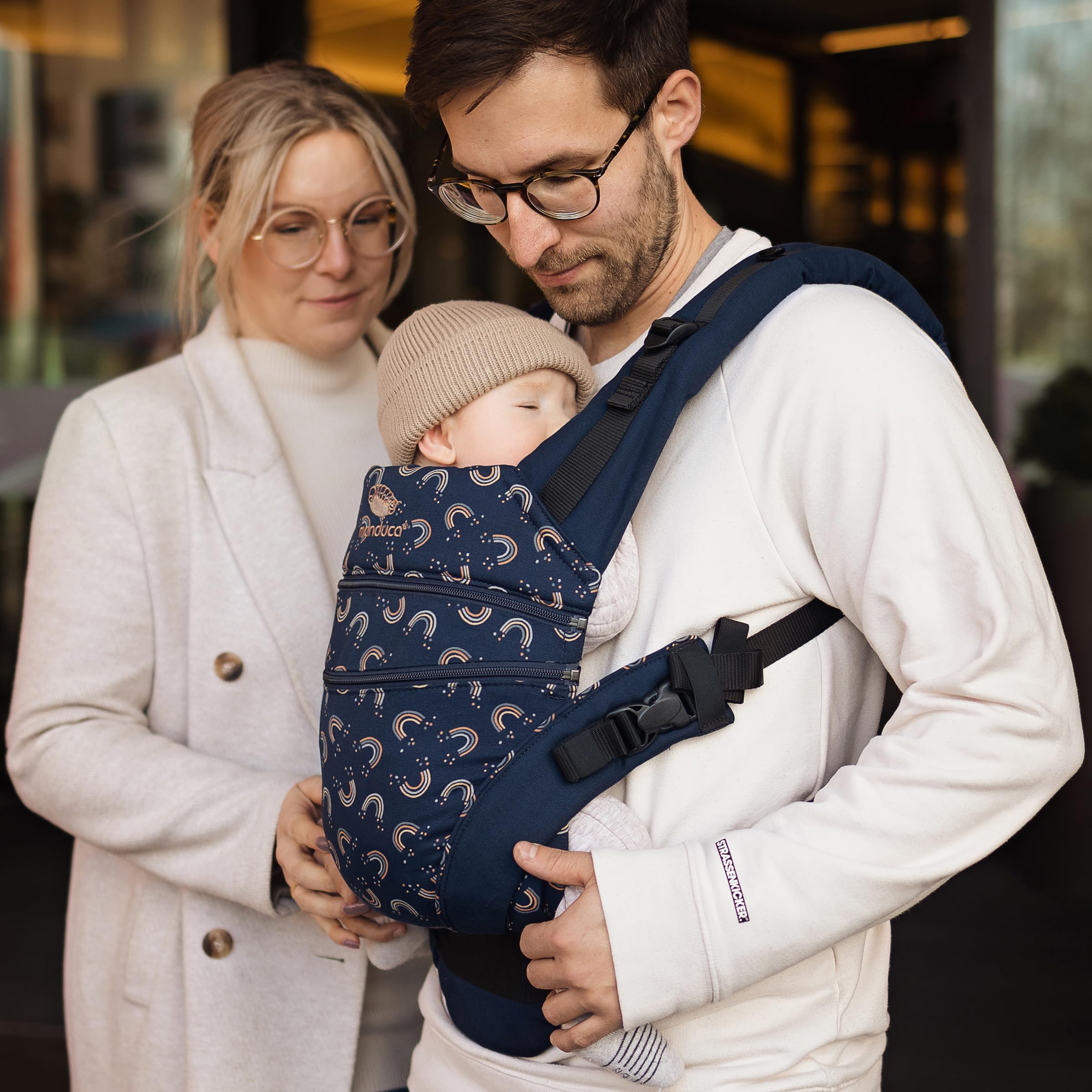 Manduca XT Baby Carrier Adjustable Seat Organic Cotton Newborn to Toddler 3 Carrying Options Rainbow Night
