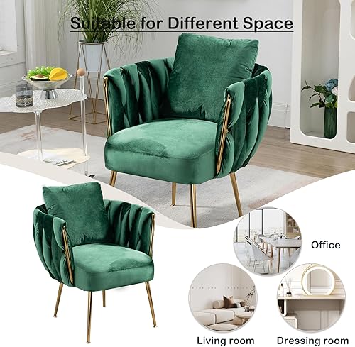 Miniatura 5 de Silla de terciopelo con patas de metal, moderna silla tapizada para sala de estar, sillón individual acolchado suave con cojín y almohada para