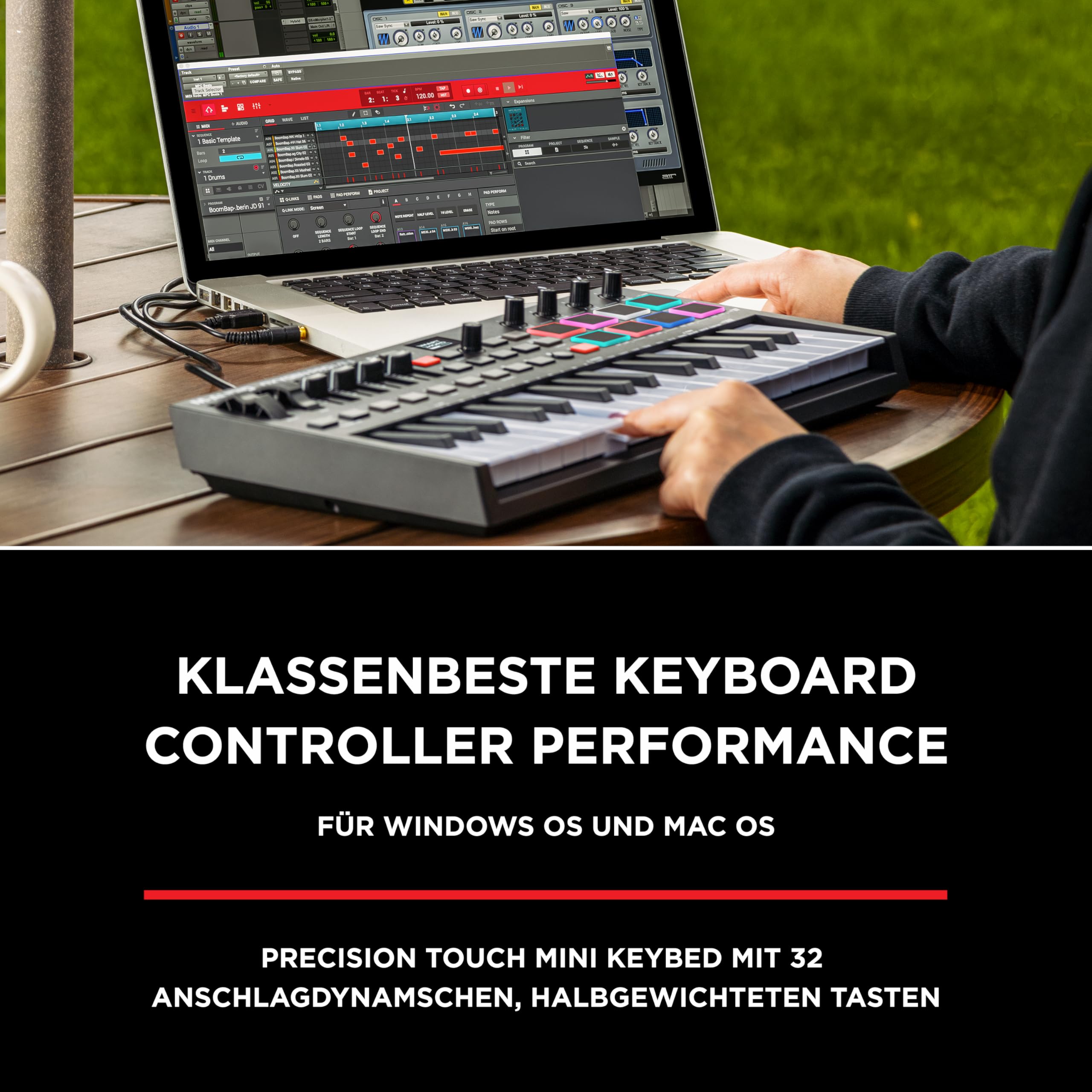 M-AUDIO Oxygen Pro Mini 32-Tasten-USB-MIDI-Keyboard-Controller für MacOS und WinOS, mit Beat-Pads, zuweisbaren Knöpfen und Fadern und Native Instruments Sound Pack (NKS Integration)