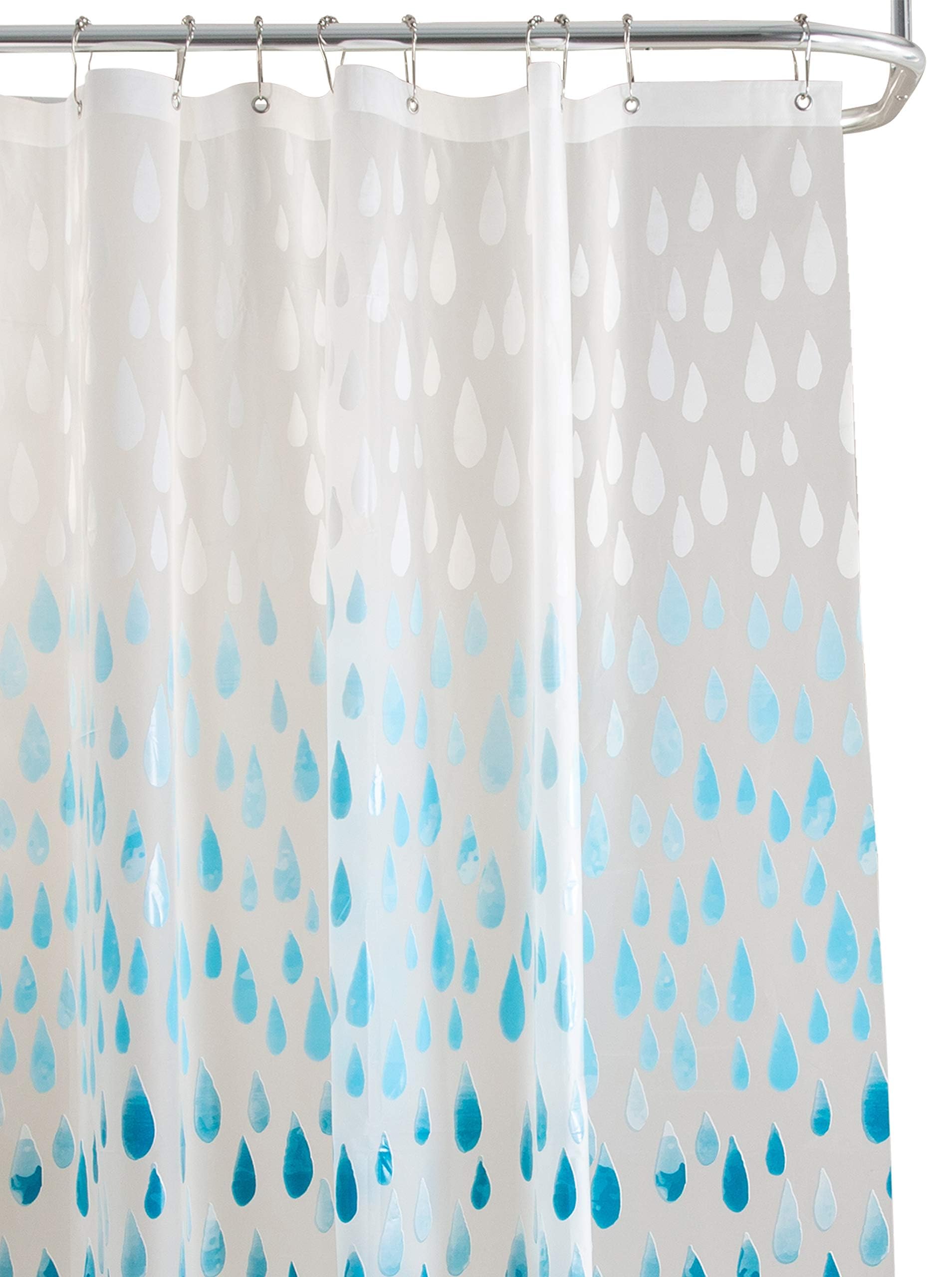 Design PEVA Shower Curtain | Dimensions: 70"x 72" | 12 Metal Grommets | Bathroom Accessories | Reinforced Mesh Trim | Ombre | Raindrop Blue