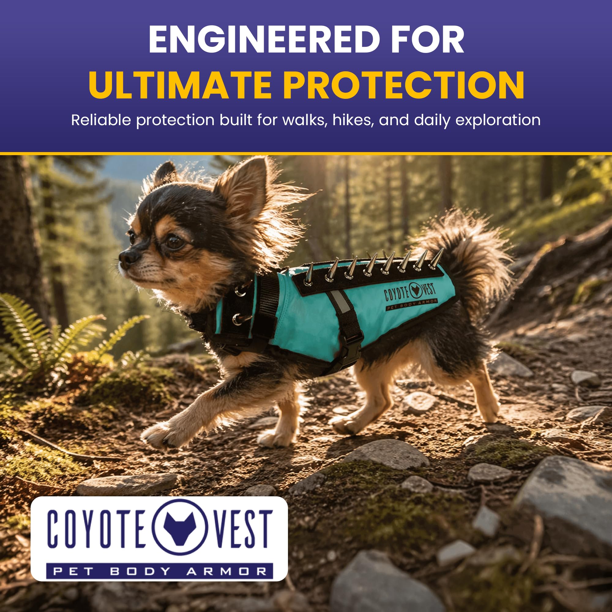 CoyoteVest Kamizelka ochronna dla psa, odblaskowe akcesoria dla psów z kolcami, aby chronić Twojego zwierzaka przed drapieżnikami i atakami zwierząt, dumnie wyprodukowana w Ameryce (rozmiar S,