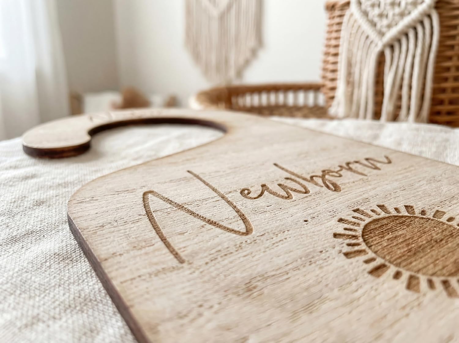 7-Pack Wooden Baby Closet Dividers, Boho Nursery Clothing Organizers for Newborn to 24 Months, Engraved Milestone Markers