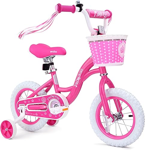 Miniatura 10 de Bicicleta para niñas de 2 a 3 años con ruedas de entrenamiento, canasta, serpentinas, bicicleta de pedal rosa, regalo de cumpleaños, 12, 14, 16