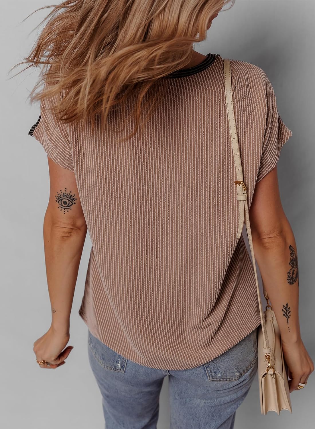Dokotoo Womens Summer Tops 2026 Fashion Color Block Shirts Casual Crewneck Oversized Tshirts Ribbed Knit Tees Blouse - Image 2