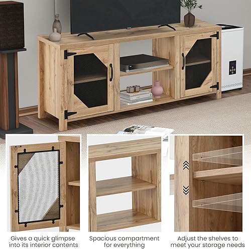 Miniatura 3 de Bituman Moderno soporte de TV de granja para televisores de hasta 80 pulgadas, mesa de consola multimedia de TV con 3 espacios de almacenamiento