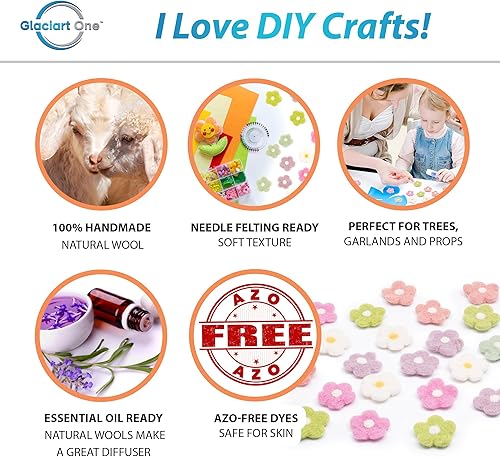 Miniatura 8 de GLACIART ONE Lana de fieltro de flores de margarita para manualidades, 24 unidades, margaritas para manualidades para adornos navideños, móvil de