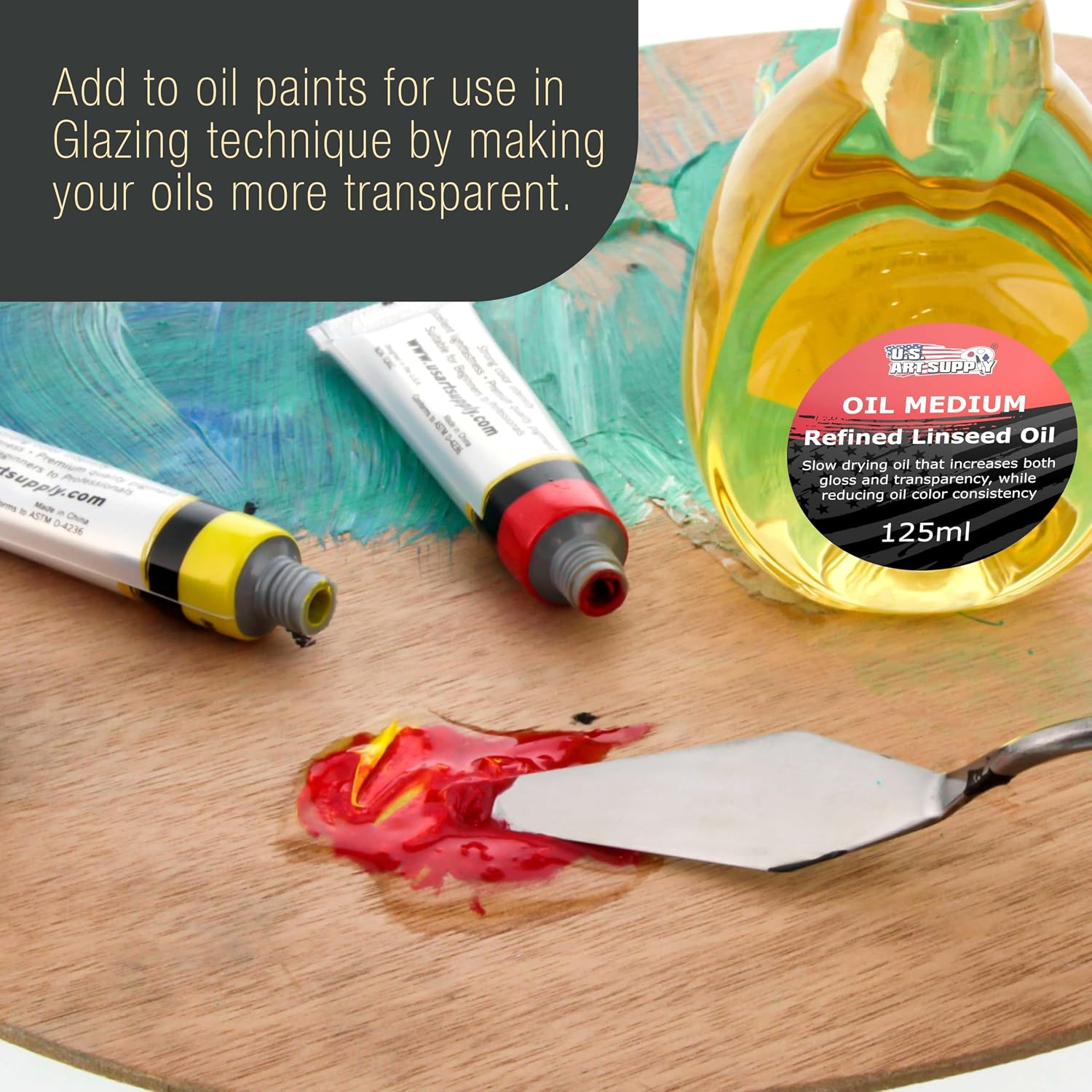 U.S. Art Supply Refined Linseed Oil, 125ml (4.2 oz) Fluid Medium - Linseed Oil for Wood, Painting Mediums & Wood Finishing
