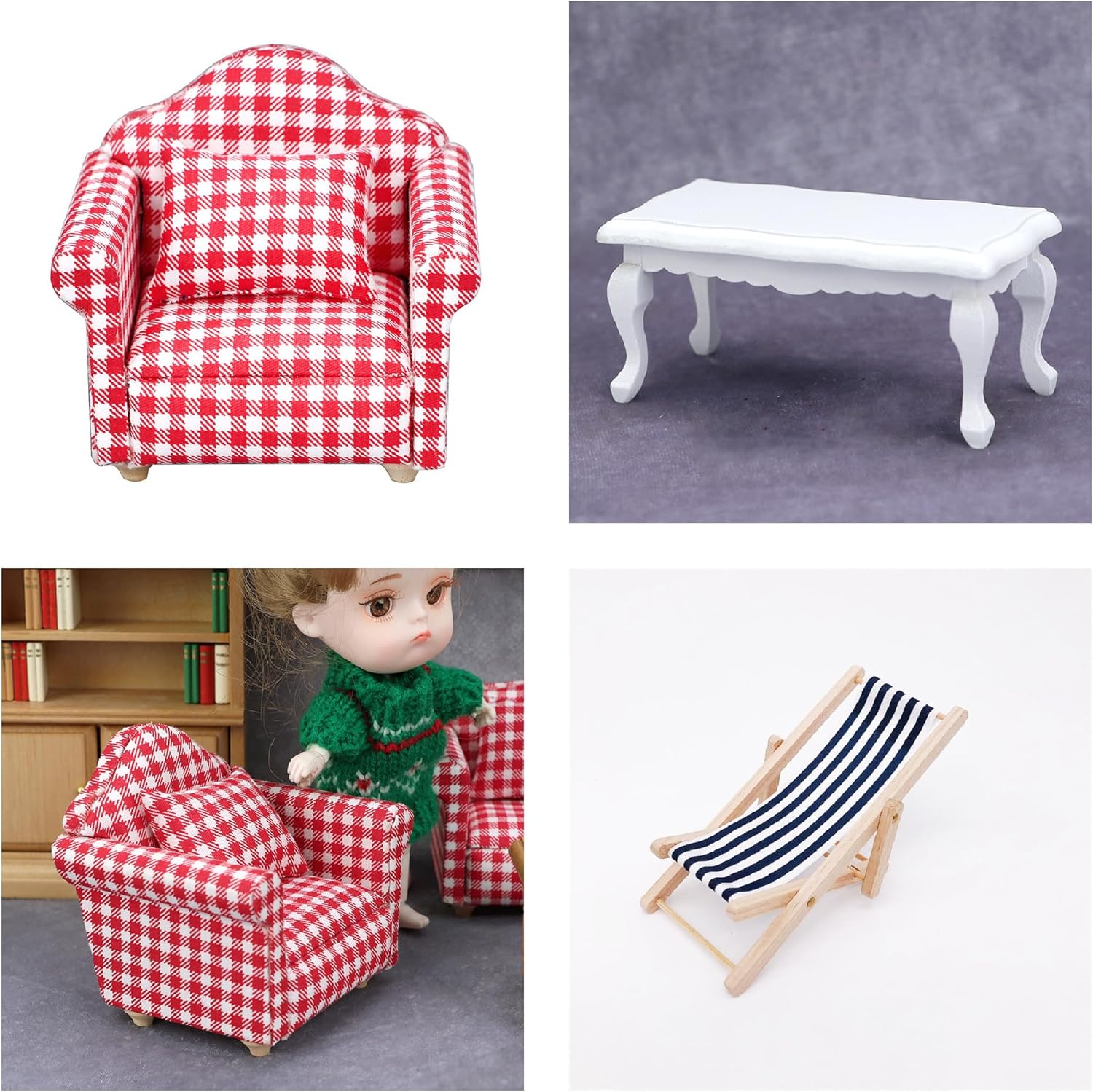 AirAds (Lot4) 1:12 Scale Dollhouse Miniature Furniture (2 Sofas 1 sunchair 1 Coffee Table)