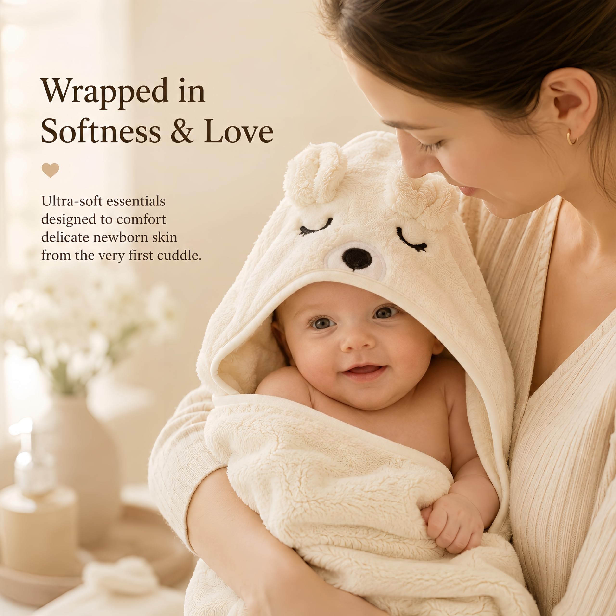 Regalo per nascita per bambini o bambine, 11 pezzi, con asciugamano con cappuccio, sonaglio, giocattolo per passeggino e cestino portaoggetti, regali per nascita per baby shower