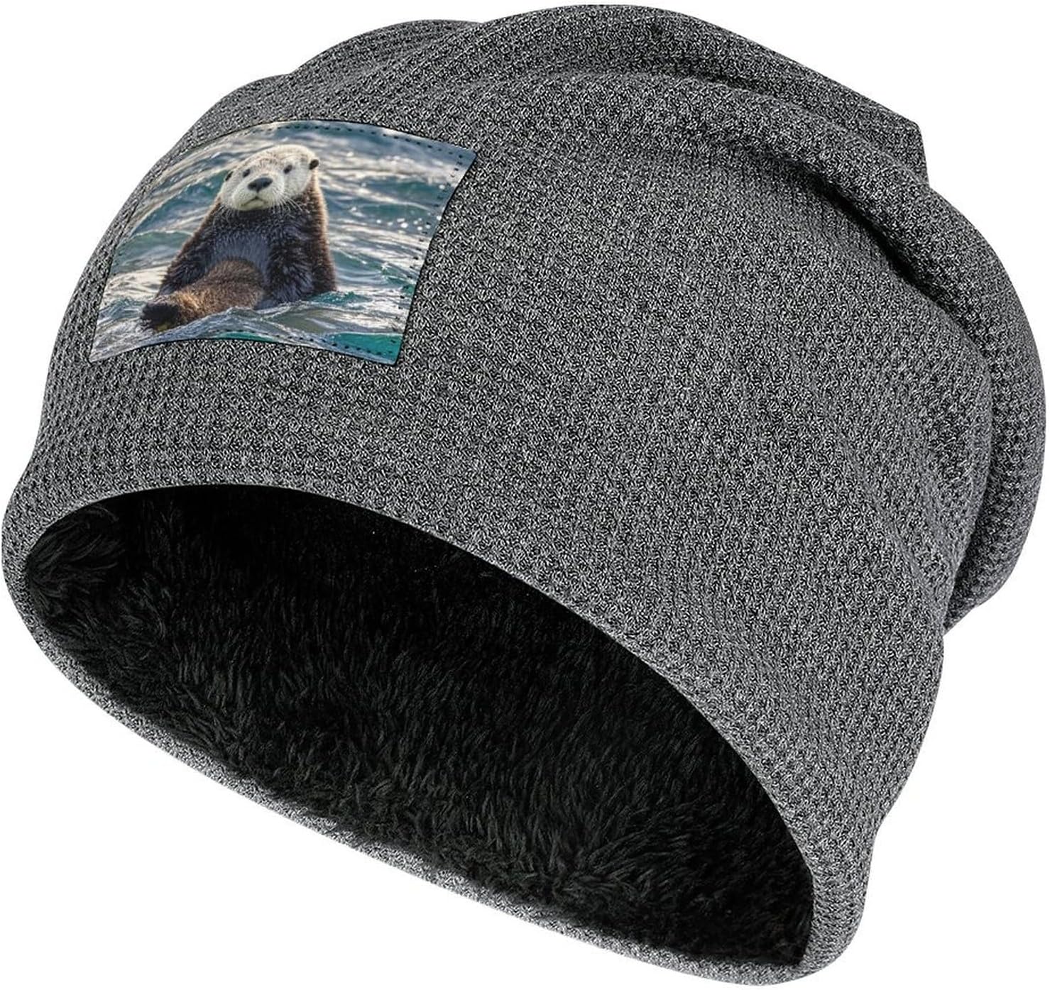 Soft Ski Caps Warm Beanie Hat Knit Winter Sea Otter Beanies Hats for Outdoor Sport Fashion Slouchy Cap Daily Use Dad Birthday Gift Dark Gray