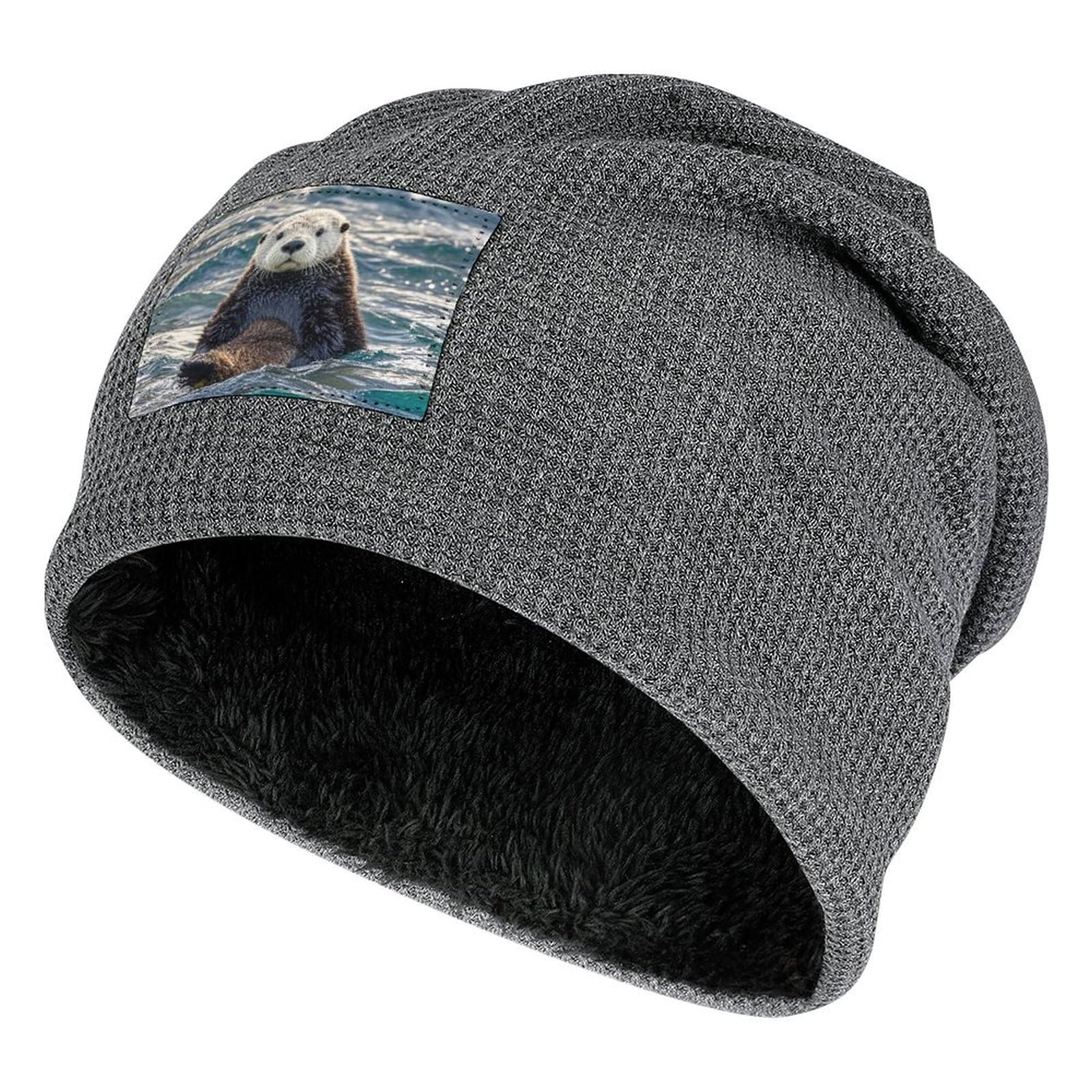 Soft Ski Caps Warm Beanie Hat Knit Winter Sea Otter Beanies Hats for Outdoor Sport Fashion Slouchy Cap Daily Use Dad Birthday Gift Dark Gray