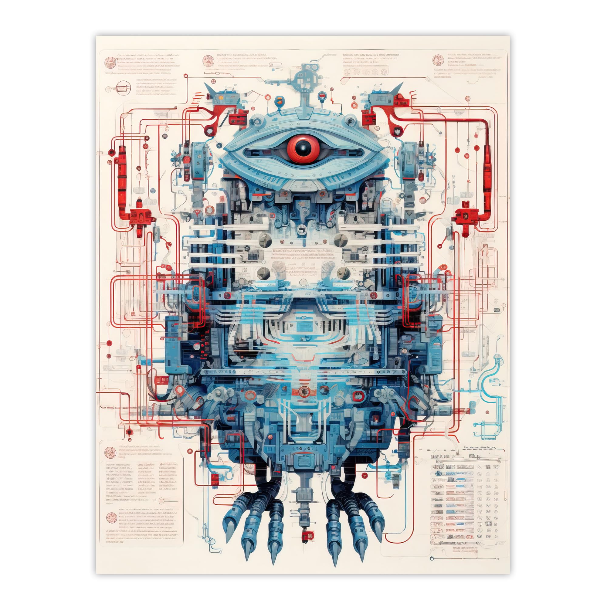 Artery8 Bird Robot Hybrid Schematic Blueprint Futuristic Large Wall Art Poster Print Thick Paper 18X24 Inch