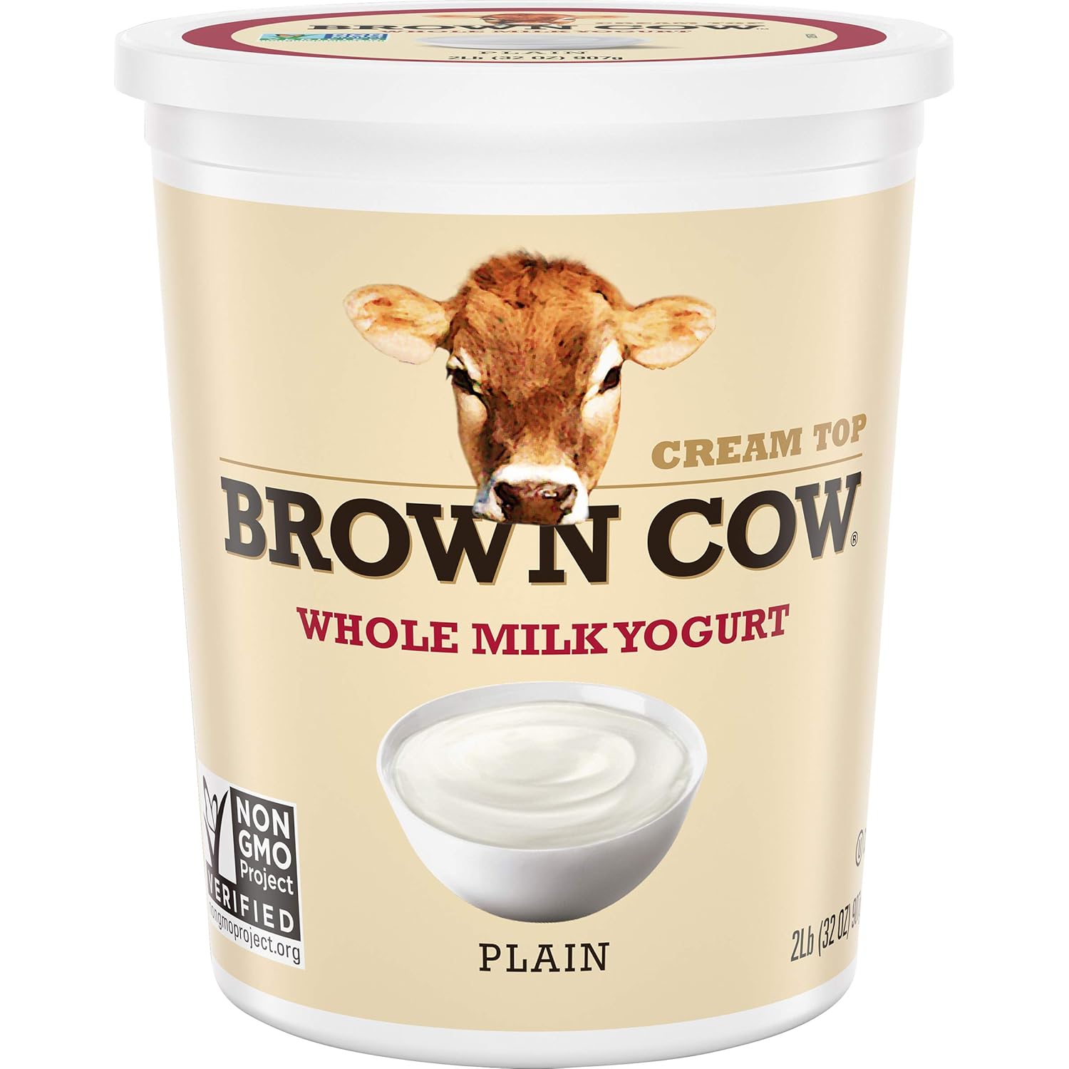 Brown Cow Cream Top Plain Whole Milk Yogurt 32 oz Carton - Creamy Delicious Yogurt