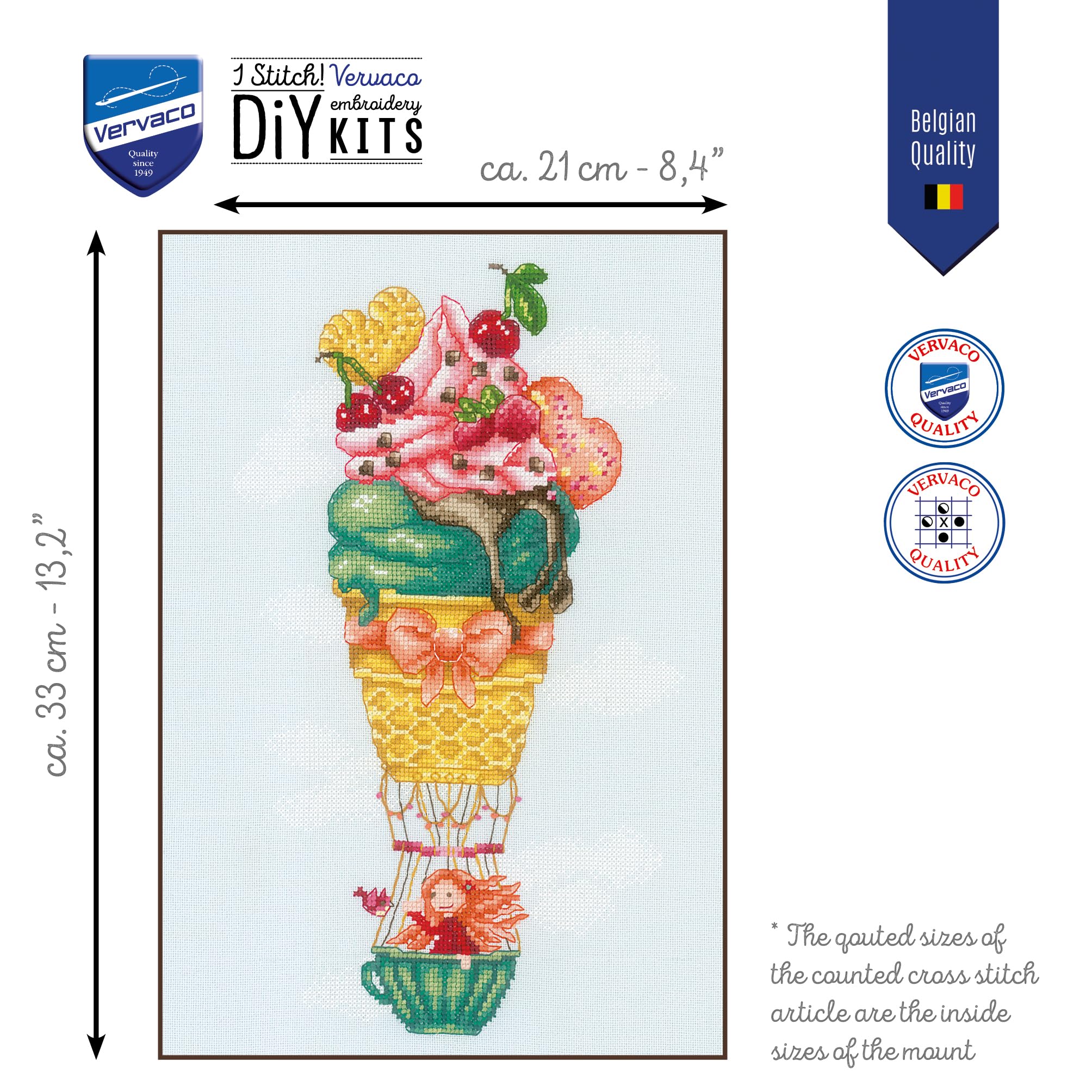 VERVACO Haft Krzyżykowy Liczony Zestaw Obraz do Haftu LODOWY BALON Zrób to Sam Zestaw Kreatywny dla Dorosłych 21 x 33 cm Dekoracja Ścienna DIY Cross Stitch Kit