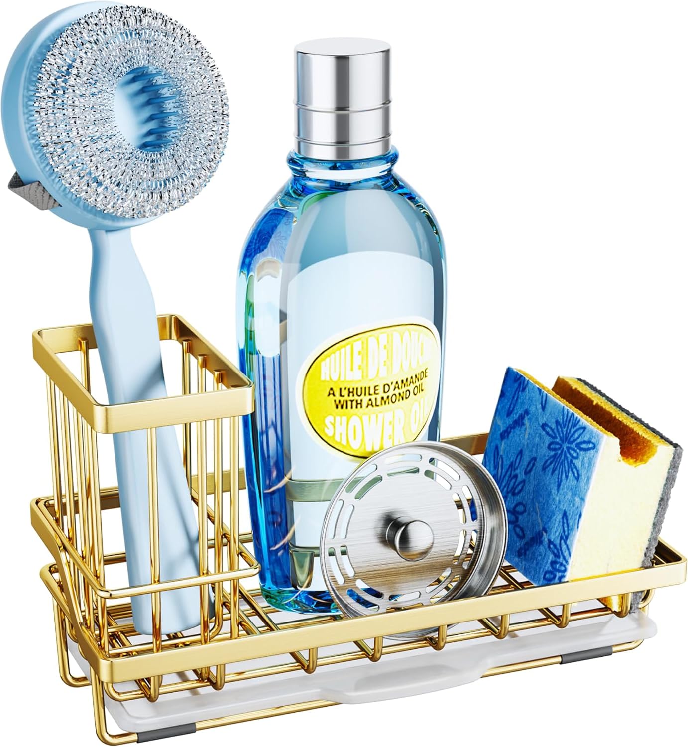 Organizador para fregadero de cocina en acero inoxidable dorado miniatura 1