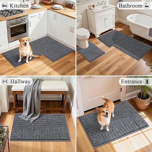 Miniatura 4 de Vaukki Juego de 3 tapetes de baño, antideslizantes, lavables, absorbentes con alfombra de inodoro en forma de U, tapetes de baño de microfibra para