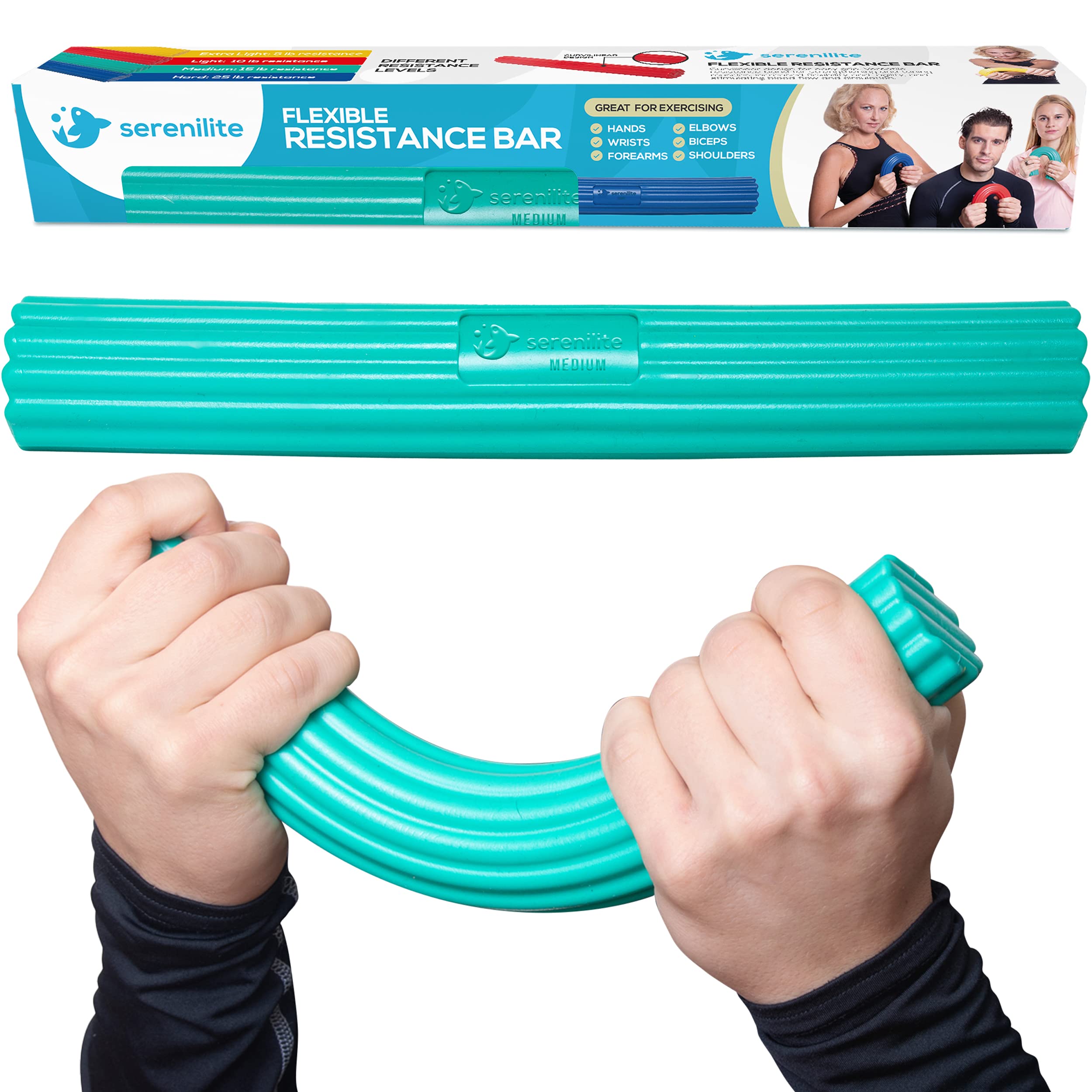 Serenilite Flexible Resistance Bar, Grip Strength Trainer, Resistance Band, Forearm Exerciser Workout, Flexible Bar for Tennis Elbow, Golfers Elbow, Physical Therapy, Pain Relief, Tendonitis, Recovery