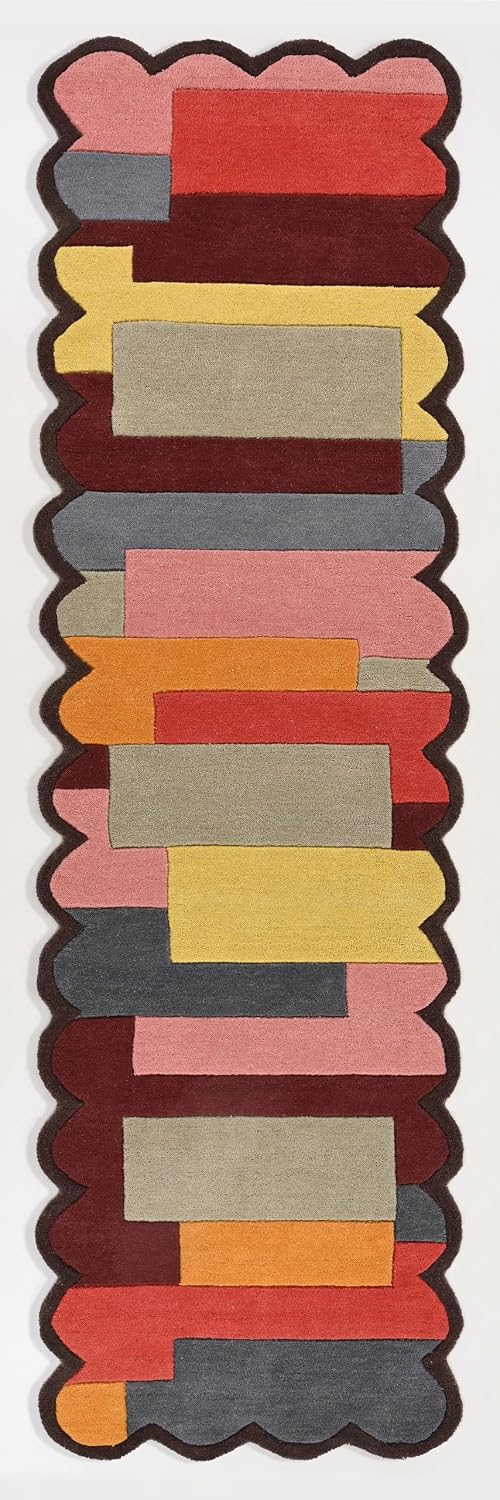 Restoration and Renovation Multicolor Scalloped Edge Wool Runner Rug - Premium Handmade Floor Mat for Living Room, Bedroom & Home Decor (Multi B, 2.6' x 8')