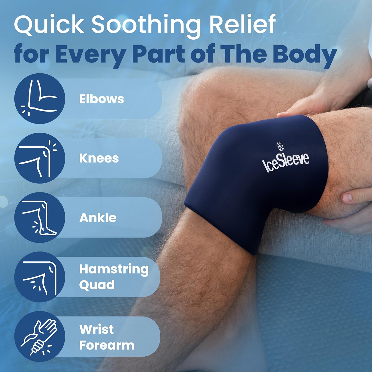 IceSleeve Elbow & Knee Ice Pack Wrap, Reusable Ice Sleeve for Arm & Leg, Flexible Gel Ice Pack for Knee Injuries, Tennis Freeze Sleeve Elbow Compression Wrap, Cold & Heat Therapy, Blue L 1 Pack