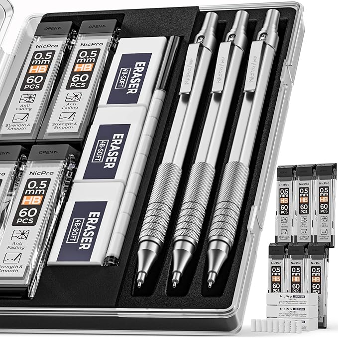 Nicpro CP5000 Zimmermannsbleistift Rot - Magnetisch, 2,8 Mm, Mit Spitzer & Tieflochmarker (40 Mm Spitze)