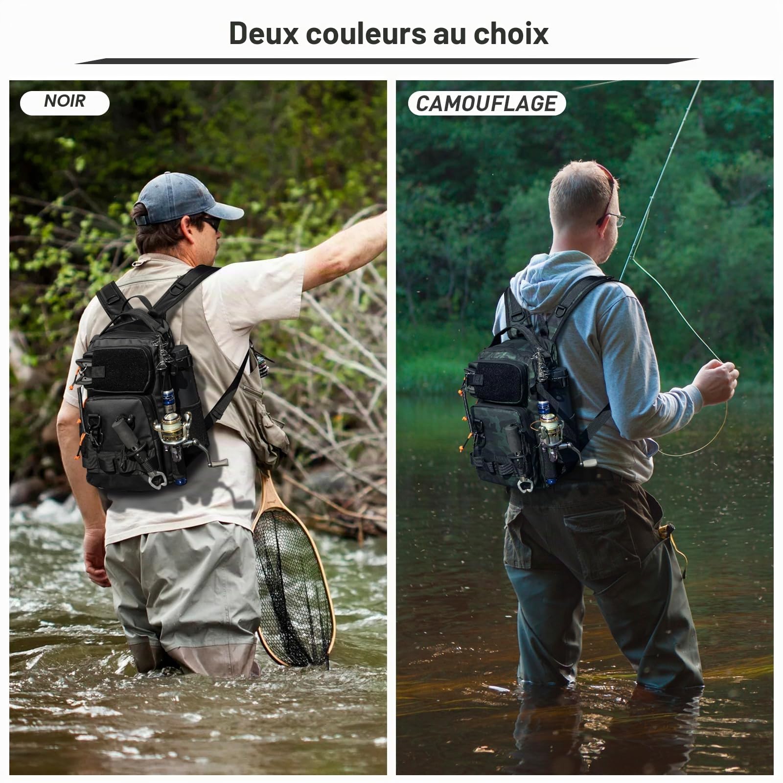 THKFISH Sac à dos de pêche avec support de canne, kit d'outils de pêche, sac résistant à l'eau avec kit de leurres de pêche, boîte de matériel de pêche et ensemble de pinces pour homme et femme