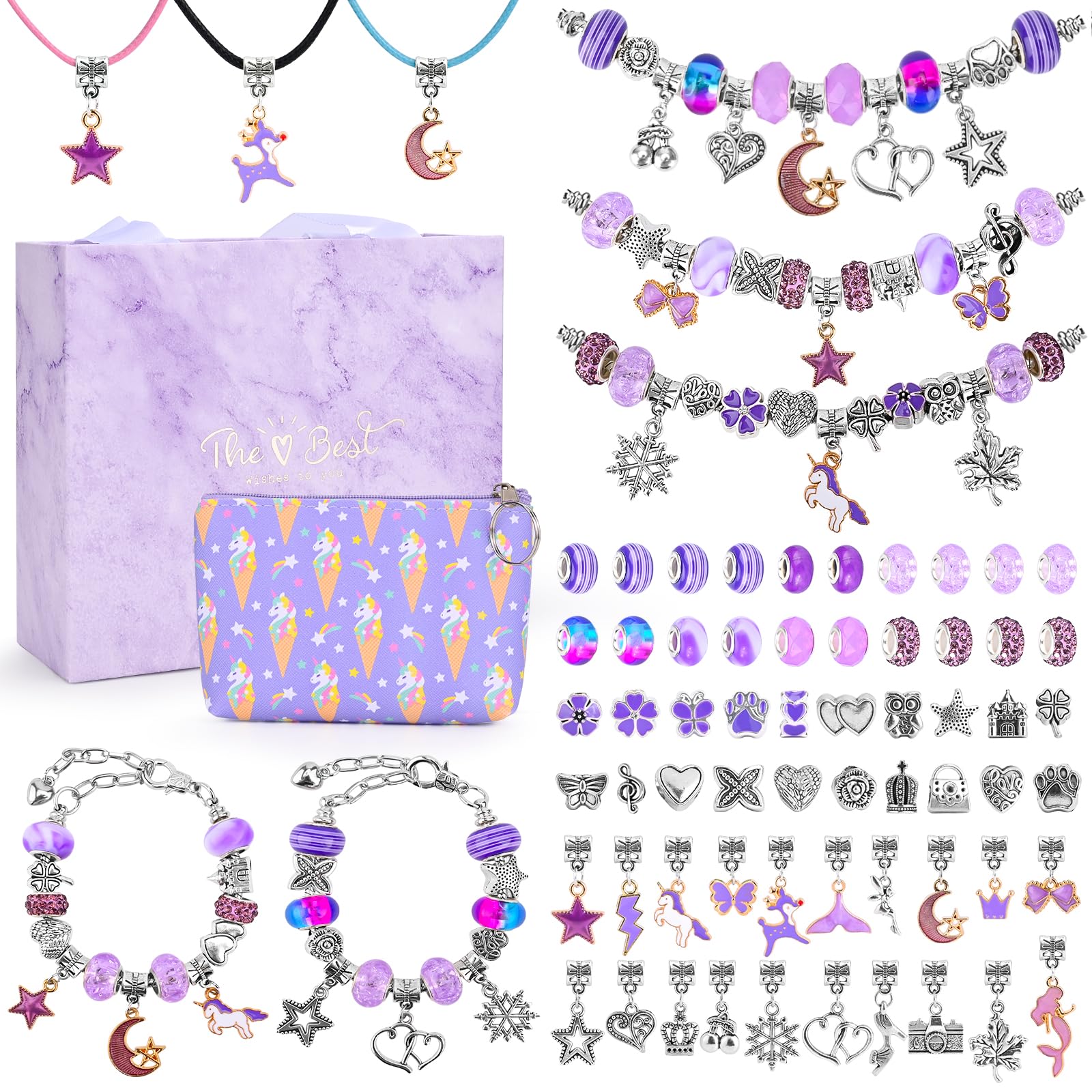 Sarsumir Kit Braccialetti Fai da Te Bambina, Set per Fare Braccialetti Bambina con Bracciali e Collane Regolabili Crea Braccialetti Bimba 4-12 Anni, Viola