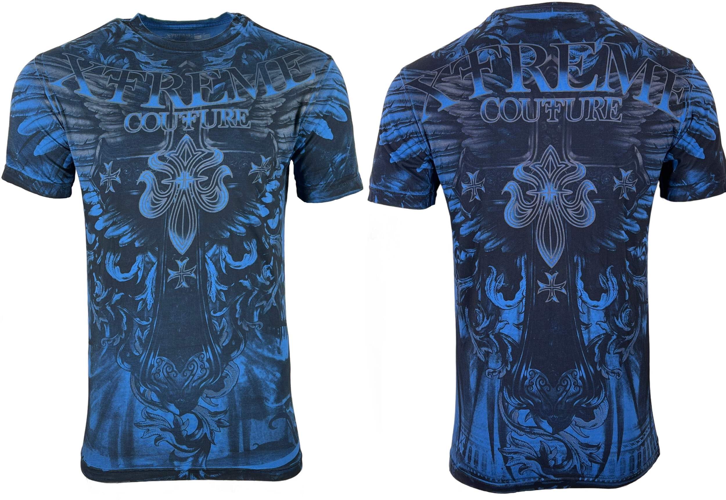 Xtreme Couture by Affliction Men's T-Shirt Wrought Iron Blue, Blue, XXL