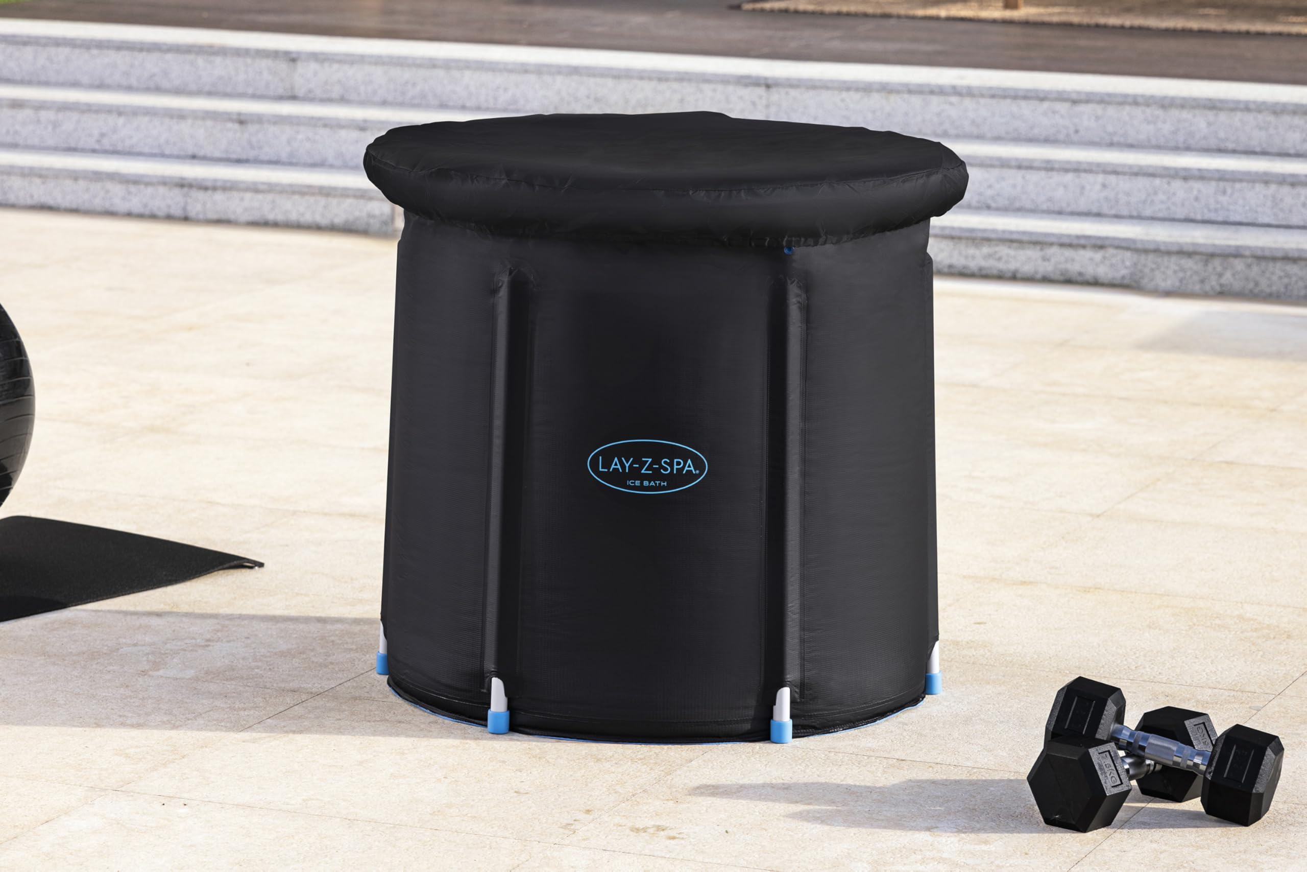 Bestway Lay-Z-Spa Eisbad Glacial Zen mit Filterpumpe Ø 86 x 75 cm rund - Kältebad für Regeneration, 230 L, TriTech Wände, Polar-Shield, Abdeckplane & Kartusche, Eisbad fürs Home Gym und Garten