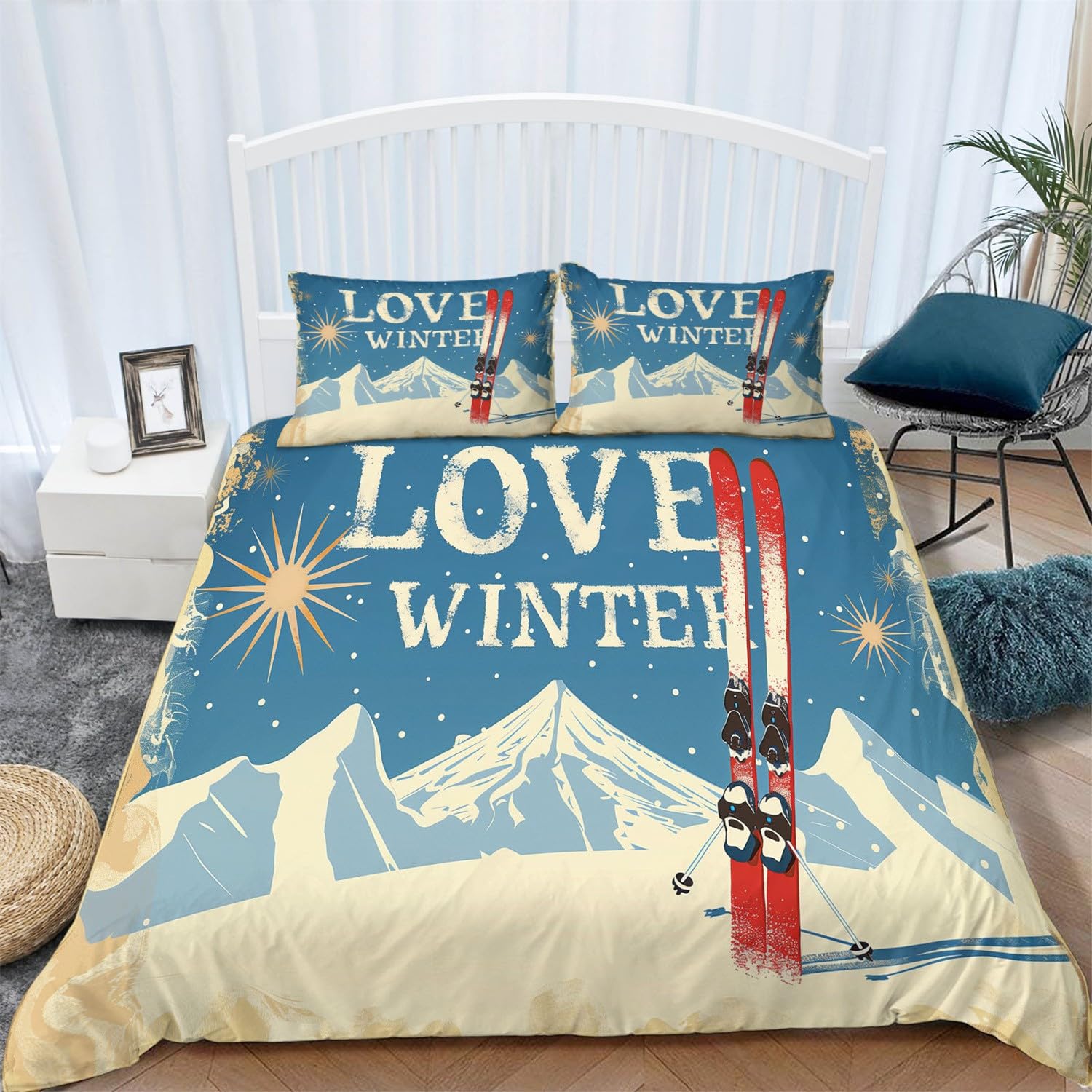 Zimowe zestawy poszewek na kołdrę snowboardową super king zestaw pościeli 260 x 220 cm kolor 3 sztuki (1 poszewka na kołdrę + 2 poszewki na poduszki) pościel z nadrukiem poszewka na kołdrę z zamkiem