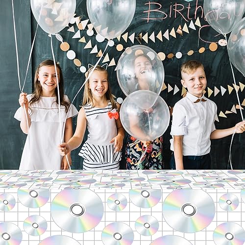 Miniatura 280 de CC HOME 1 pieza de mantel de plástico para fiesta de los 90 de 54 x 87 pulgadas de largo, mantel vintage retro de los 90 de hip hop, tema de 1990