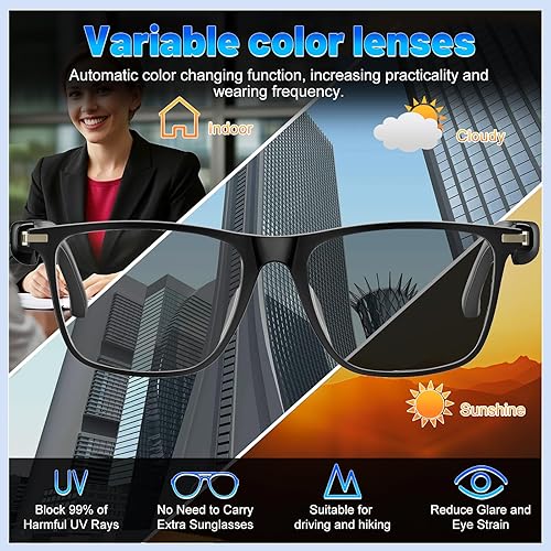 Miniatura 6 de Lentes inteligentes de traducción AI con 138 idiomas, gafas Bluetooth compatibles con ChatGPT, lente fotocromática con altavoces de oreja abierta